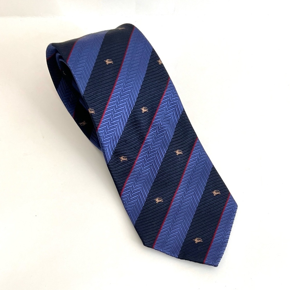 Burberry Diagonal Stripe Logo Pattern Silk Tie